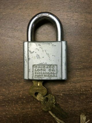 Vintage Chicago Lock Co Padlock Lock With 2 Keys Made In The Usa