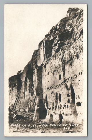 Cliff Of Puye Rppc Santa Fe Nm Rare Antique Native American Pueblo Photo 1920s