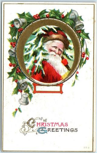 Vintage Santa Claus Christmas Postcard Red Suit W/ Xmas Tree - Dated 1914