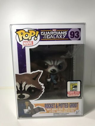 Funko Pop Marvel Guardians Of The Galaxy Rocket & Potted Groot 93 Sdcc Con Stick