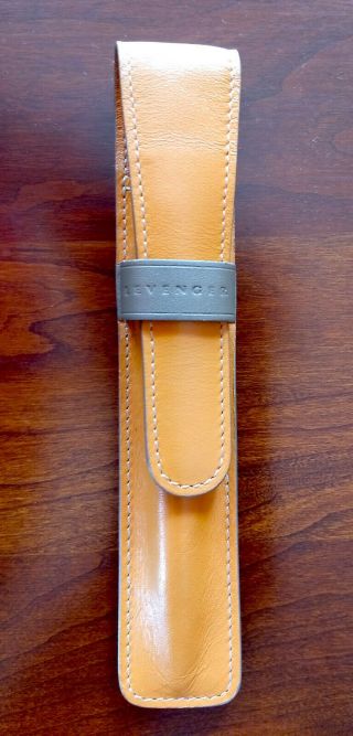 Levenger Leather Single Pen Case Holder Tan w/ Brown Band/Beige Stitch 2