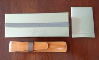 Levenger Leather Single Pen Case Holder Tan w/ Brown Band/Beige Stitch 4