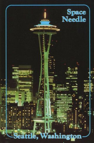 Space Needle Seattle Washington Wa Wash Blue Night Scene Postcard D30
