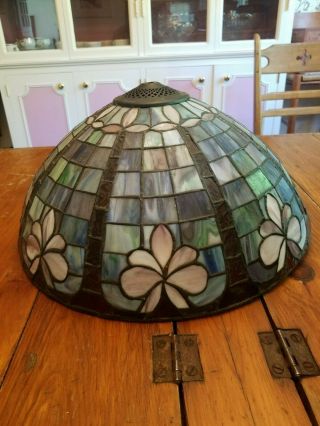 Vintage Large Ornate Handmade Stained Glass Lamp Shade Purple Blue