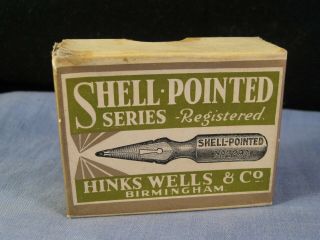Antique Dip Pen Nib Box Plume Pluma Feder Hinks Wells Shell Pointed 2290 Grey