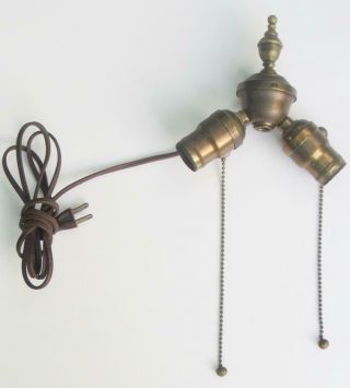 Vtg Antique Art Deco Brass Finish 2 Socket Cluster Pull Chain Table Lamp Parts