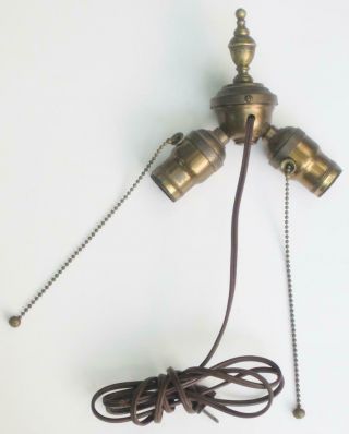 VTG Antique Art Deco Brass Finish 2 Socket Cluster Pull Chain Table Lamp Parts 2