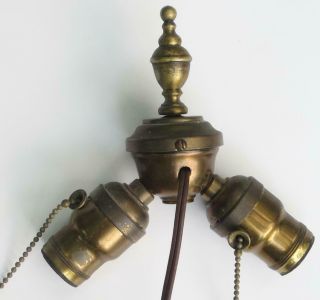 VTG Antique Art Deco Brass Finish 2 Socket Cluster Pull Chain Table Lamp Parts 5