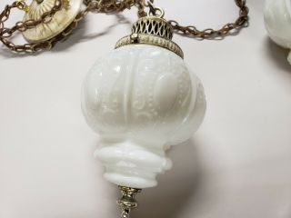 Mid - century Double Swag Hanging Light,  Milk Glass Globes 2
