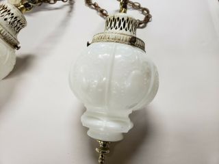 Mid - century Double Swag Hanging Light,  Milk Glass Globes 3
