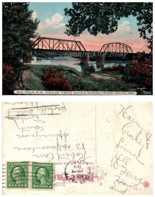 1914 Big Four Railroad Bridge Terre Haute Indiana Vintage Postcard