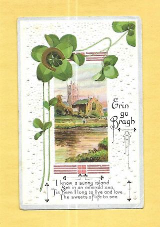 Irish Castle On A River,  Shamrocks On Vintage 1911 St.  Patrick 