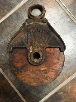 Myers O K Block And Tackle Single Sheave Wood Cast Iron Barn Pulley