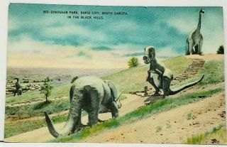 Dinosaur Park Rapid City South Dakota In The Black Hills 1950s Postcard I7