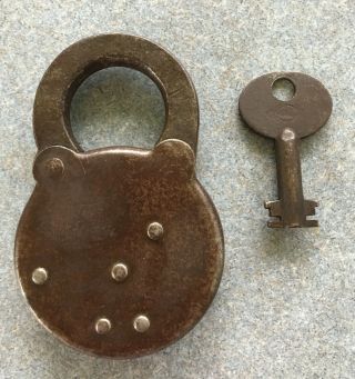 Vintage Antique Eagle Lock Co.  6 Six Lever Padlock with key 2