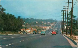 Autos Columbia Foothill Blvd East La Canada California 1950s Postcard 12057