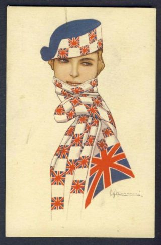 Patriotic Nanni A/s Glam Fashion Pretty Woman Hat Scarf Great Britain Flag
