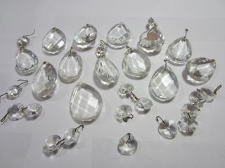 Antique Vintage 13 Teardrop Crystal Glass Lamp Chandelier Prisms Matched