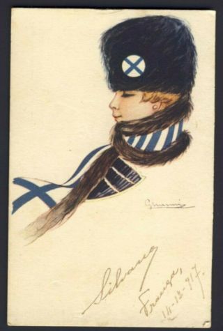 Patriotic Nanni A/s Glam Fashion (russia?) Lady Wearing Fur Hat Neck Wrap 1917