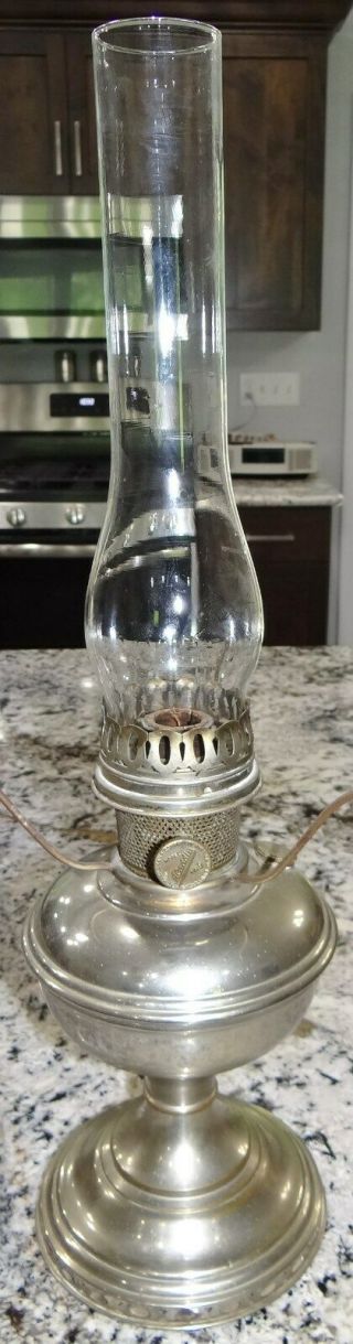 Aladdin Oil Kerosene Lamp Model 9 Chrome Nickel Brass 10 " Shade Vtg Antique