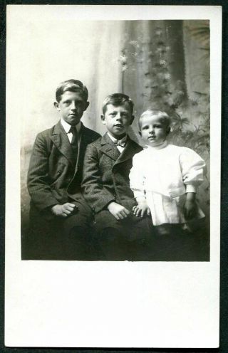 Rppc Three Adorable Little Boys Antique Real Photo Postcard C 1920