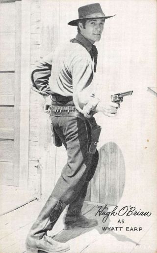 Hugh O Brian Wyatt Earp With Gun Cow Boy Tradecard Antique Postcard K7876622