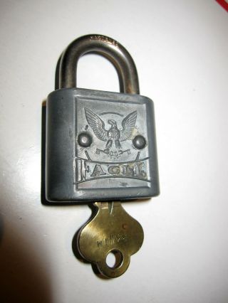 Vintage Eagle Lock Company Steel Padlock Made In U.  S.  A.  1 Key 2 5/8 " Tall