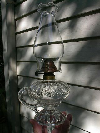 Old 1890s Ornate Erin Fan Pattern Antique Finger Oil Lamp W/stand Base A,