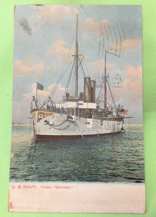 Vintage Postcard U S Navy Cruiser Galveston Posted 1909