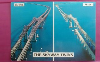Florida Skyway Twins Before And After Postcard View Vintage Continental Pc