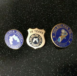 3 Rare Philadelphia Police Department Lapel Pin Stakeout Armory 20 Year Vintage
