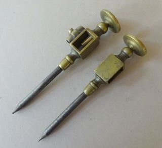 Pair Antique Vintage Brass And Steel Trammel Points - 4.  75 Inches Long