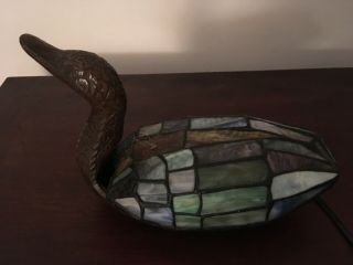 Vintage Stained Glass Tiffany Style Duck Table Lamp 9” Long