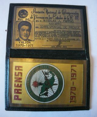 Obsolete Mexico City Id Trabajador Mexican Prensa Badge 1970 - 1971