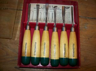 Vintage Millers Falls Carving Tool Set No.  106 Wood Carving Chisel Tools