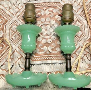 Vintage Jadeite Green Glass Lamp Bases 9 " Tall