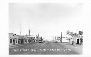 Gila Bend Arizona Main Street 1950s Texaco Gas Station Rppc Photo Postcard 1573