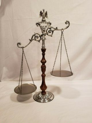 Vintage Decorative Balancing Scale,  Eagle Top,  Metal & Wood,  No Markings