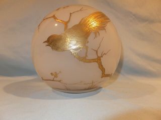 1860 - 1870 Victorian Gold Figural Bird Harvard Student Oil Lamp shade 2