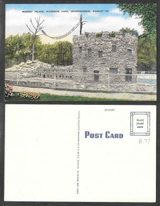 Old Kansas Postcard - Independence - Riverside Park - Monkey Island