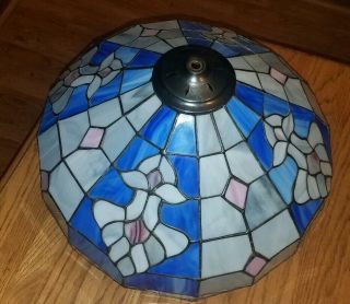 Huge Gorgeous Colorful Tiffany Style Stained Leaded Glass Lamp Shade Blues/pinks