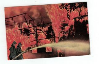 Antique Linen Post Card Uncaptioned Unidentified Brilliant View Of Building Fire