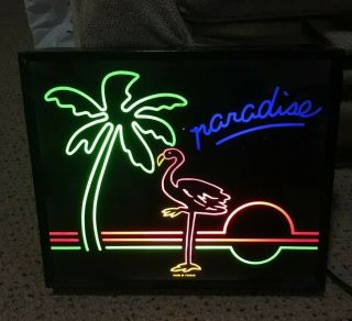 Vintage Neon Lighted Paradise And Flamingo Sign