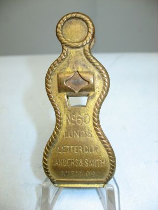 Vintage Lunds No.  60 Brass Letter Clip,  Landers & Smith Mfg Co.