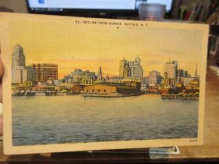 Vintage Old Postcard York Buffalo Harbor Lake Erie Wharf Skyline Buildings