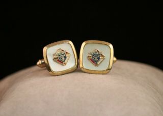 Vintage Knights Of Columbus Fraternal Mother Of Pearl Gold Tone Cuff Links