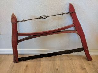 Antique Barn Red Disston U.  S.  A.  1 Or 2 Man Buck Bow Saw