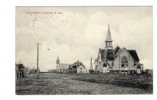 Sd - Elkton South Dakota 1910 Postcard East Street Church Dirt Road Windmill