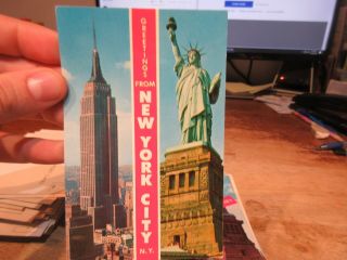 Vintage Old Postcard York City Statue Of Liberty Empire State Building Greet