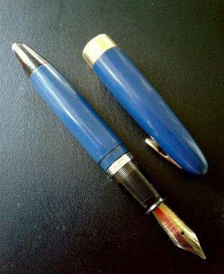 14k Gold Nib Fountain Pen Gt Deep Blue Sheaffer Tuckaway Balance 875 Vac - Fil